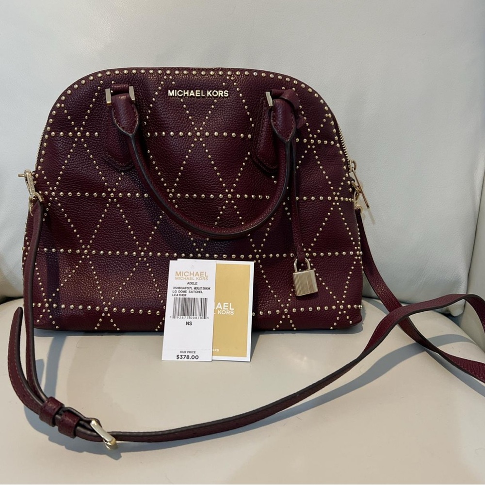 Michael Kors Burgundy Studded Satchel